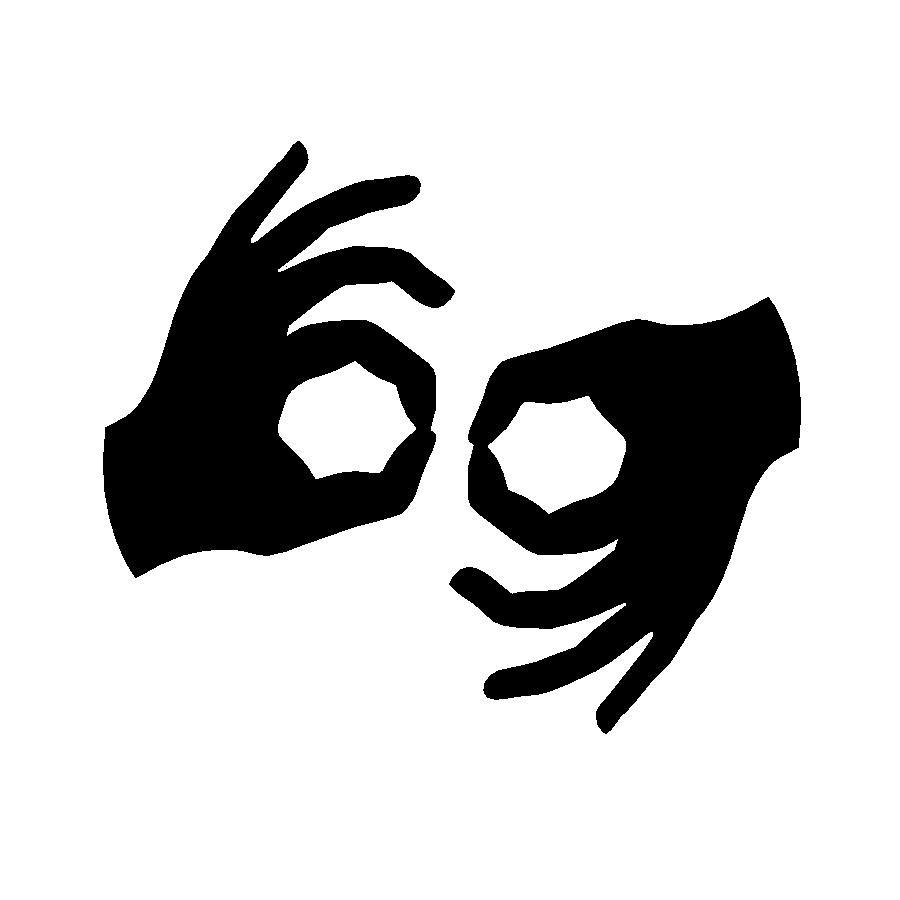 Two hands indicating sign language interpretation services.